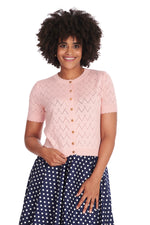 Scalloped Short Sleeve Cardigan in Pink by Banned