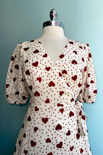Heart Polka Dot Wrap Dress in Cream by Voodoo Vixen