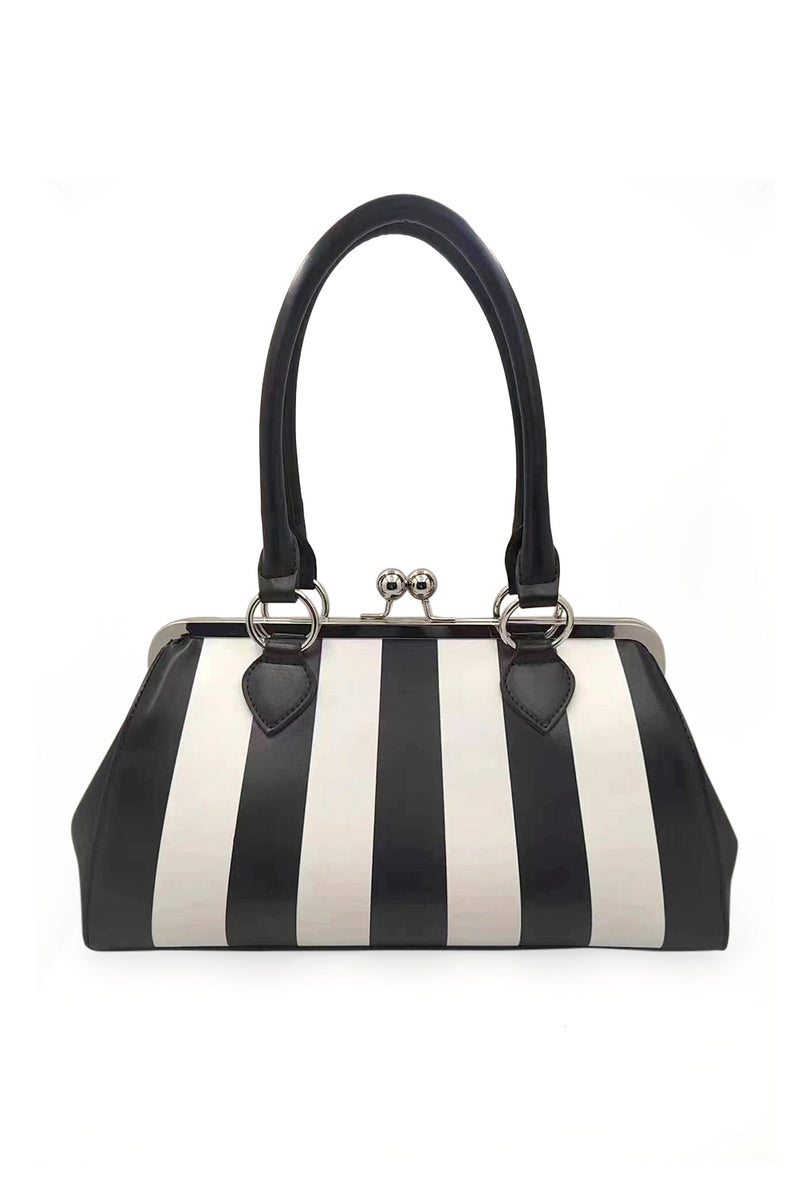 Black and White Striped Satchel Bag by Banned