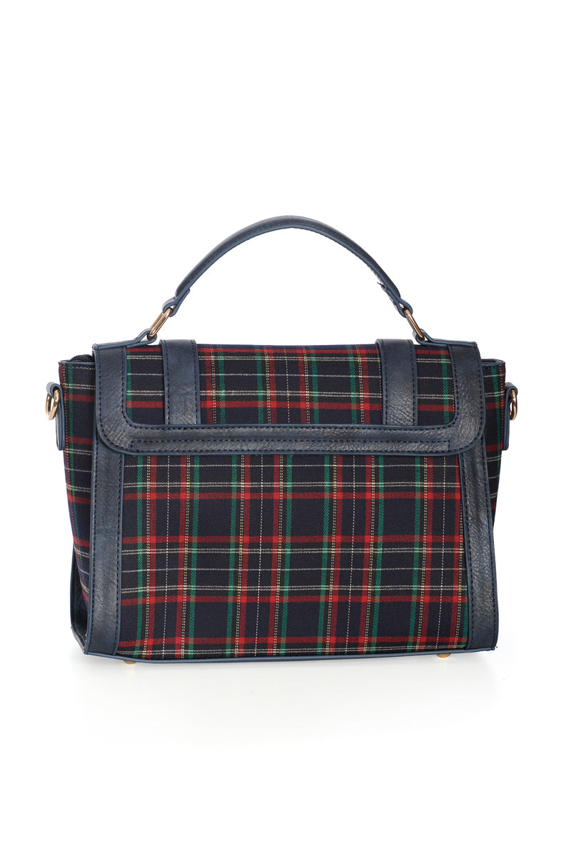 Navy Plaid Satchel Handbag by Banned