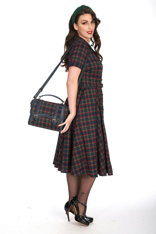 Navy Plaid Satchel Handbag by Banned