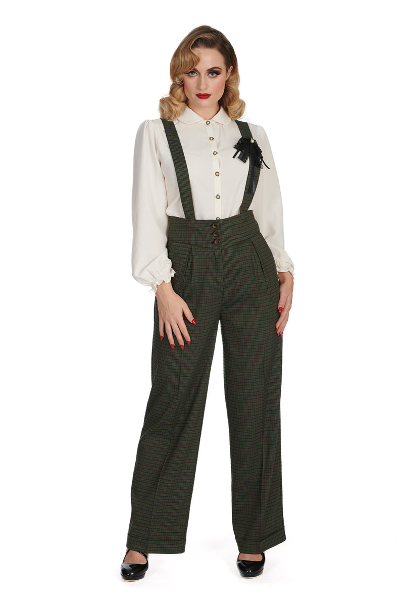 Jenny Check High Waisted Suspender Pants by Banned