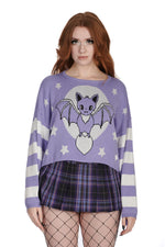 Bat Purple Cropped Striped Sleeve Kamiko Sweater by Banned