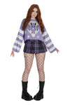 Bat Purple Cropped Striped Sleeve Kamiko Sweater by Banned