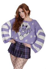 Bat Purple Cropped Striped Sleeve Kamiko Sweater by Banned