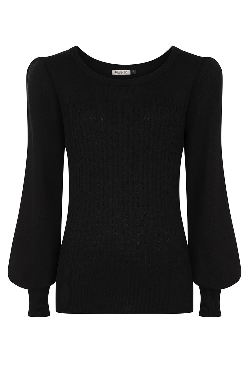 Una Puff Sleeve Sweater in Black by Banned