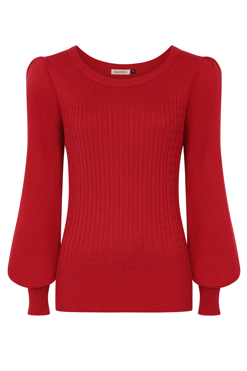 Una Puff Sleeve Sweater in Red by Banned