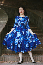 Blue Floral Dafney Swing Dress by Hearts & Roses London