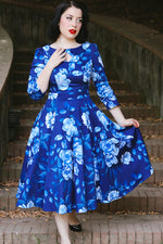 Blue Floral Dafney Swing Dress by Hearts & Roses London