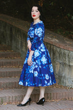 Blue Floral Dafney Swing Dress by Hearts & Roses London