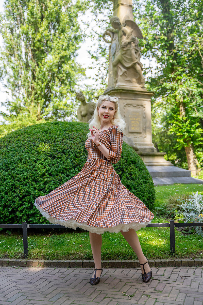 Rust Check Daniella Dress by Hearts & Roses London