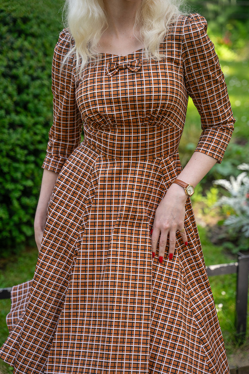 Rust Check Daniella Dress by Hearts & Roses London