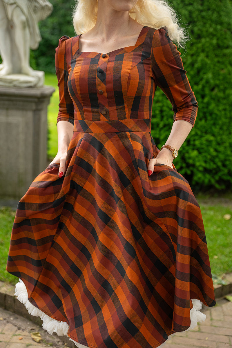 Autumn Rust Plaid Caitlin Dress by Hearts & Roses London