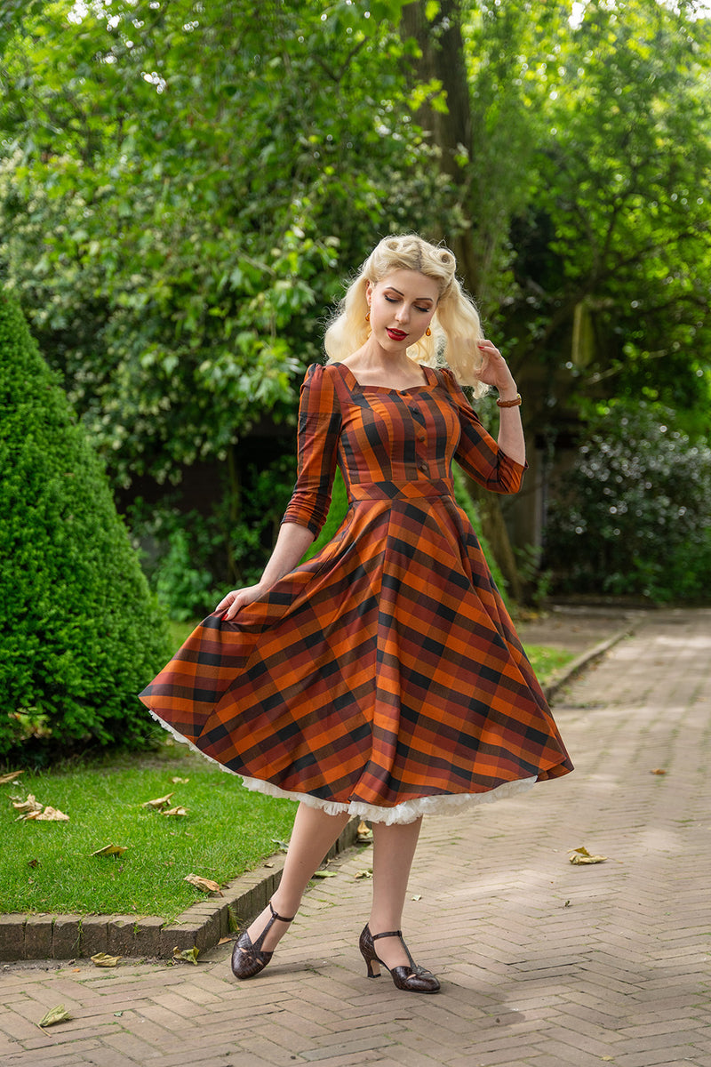 Autumn Rust Plaid Caitlin Dress by Hearts & Roses London Modern Millie Autumn Rust Plaid Caitlin Dress by Hearts & Roses London Modern Millie