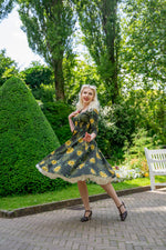 Black and Gold Floral Inez Dress by Hearts & Roses London