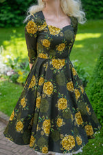 Black and Gold Floral Inez Dress by Hearts & Roses London