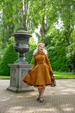 Caroline Swing Coat in Ochre Brown by Hearts & Roses London