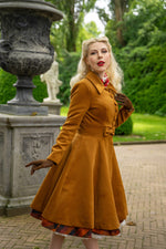 Caroline Swing Coat in Ochre Brown by Hearts & Roses London