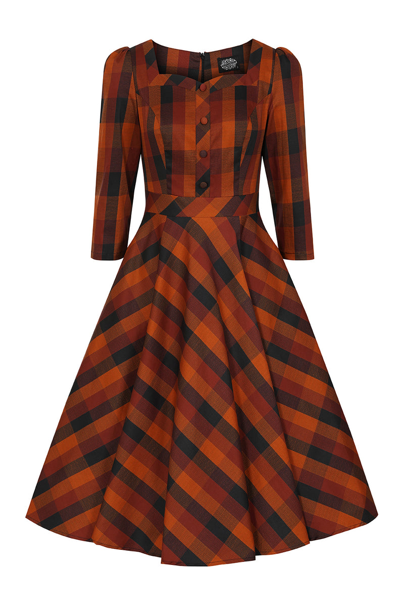 Autumn Rust Plaid Caitlin Dress by Hearts & Roses London Modern Millie Autumn Rust Plaid Caitlin Dress by Hearts & Roses London Modern Millie