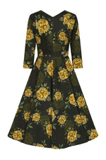 Black and Gold Floral Inez Dress by Hearts & Roses London