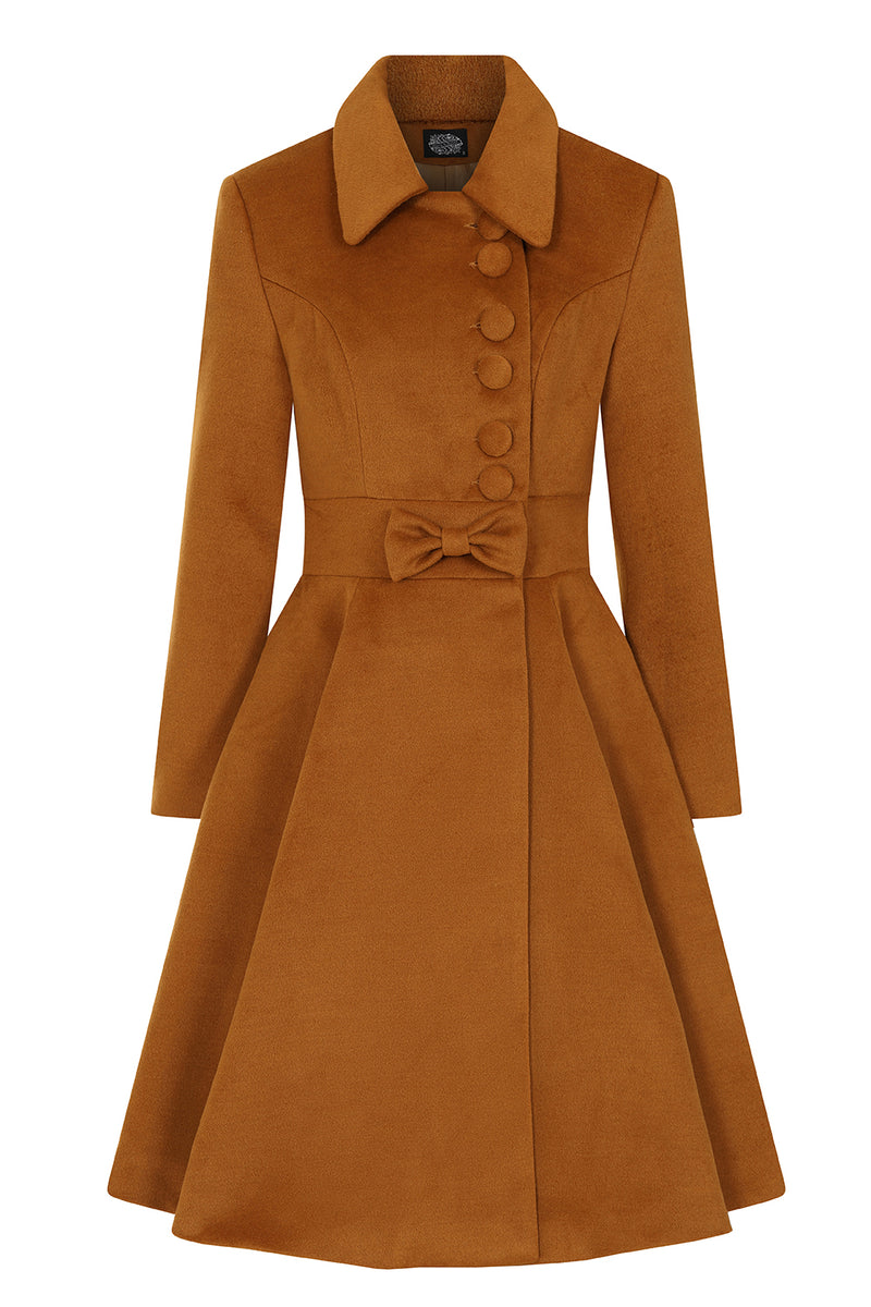 Caroline Swing Coat in Ochre Brown by Hearts & Roses London