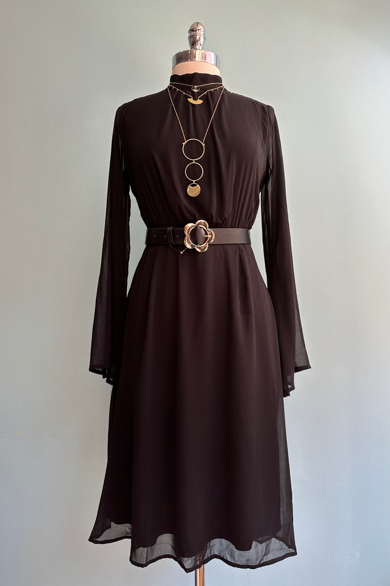 Black Sheer Bell Sleeve Dress by Voodoo Vixen