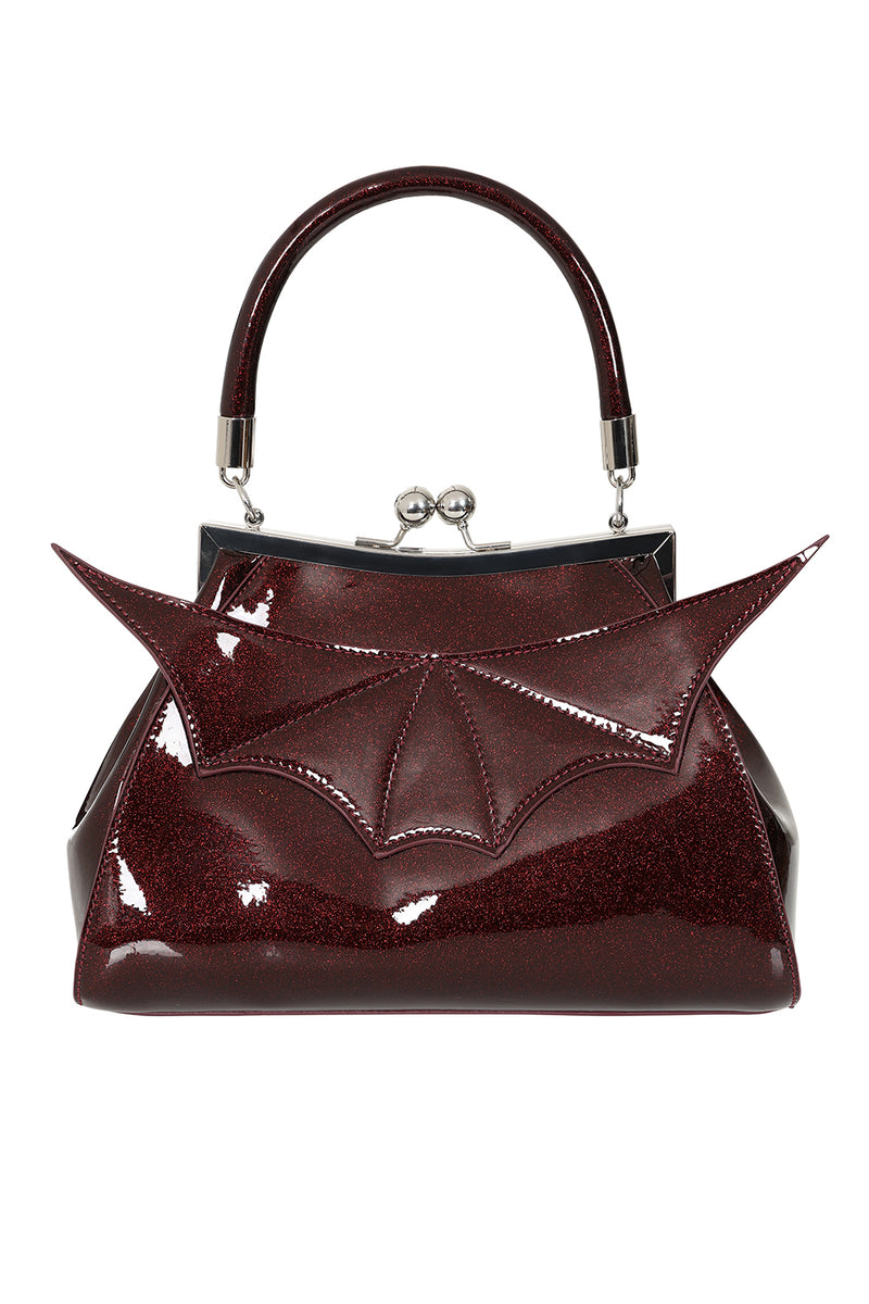 Shimmery Burgundy Bat Satchel Bag by Banned