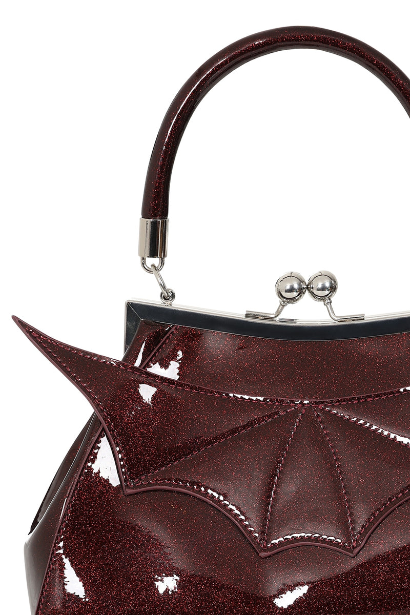 Shimmery Burgundy Bat Satchel Bag by Banned