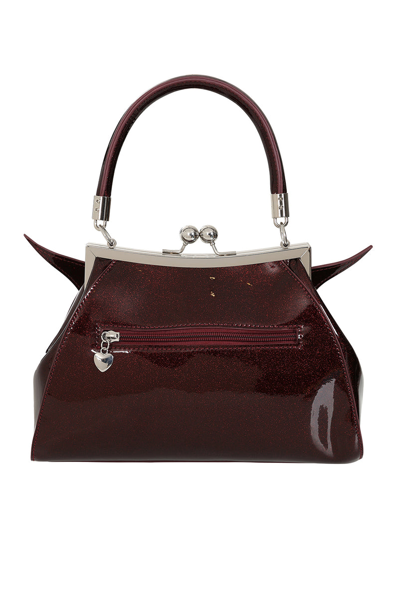 Shimmery Burgundy Bat Satchel Bag by Banned