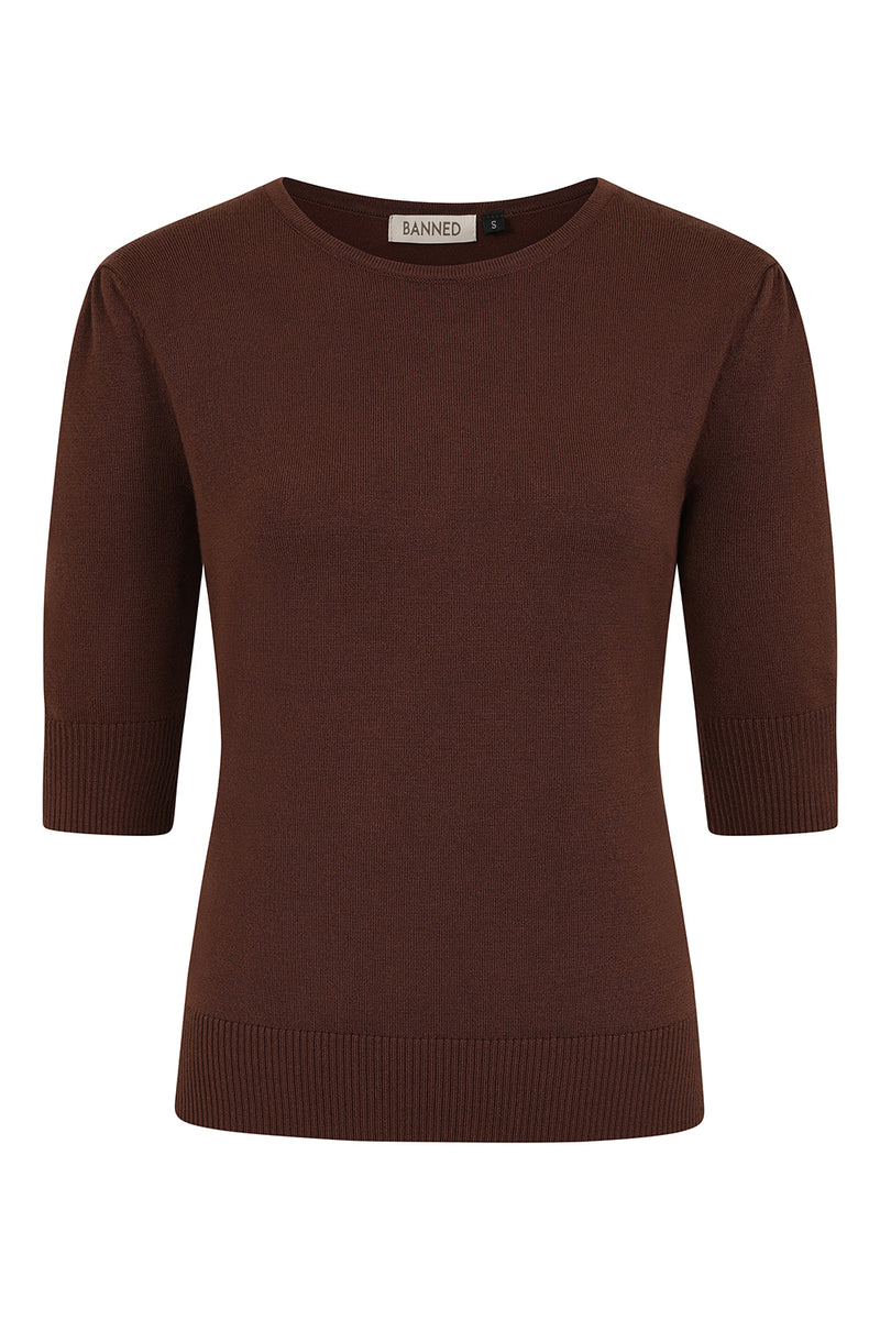 Brown 3/4 Sleeve Grace Sweater by Banned