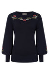 Navy Floral Neckline Carla Sweater by Banned