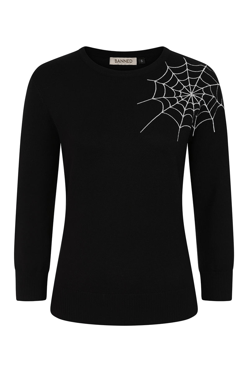 Alina Spiderweb Sweater in Black by Banned