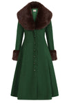 Green Martha Coat with Faux Fur Collar by Banned