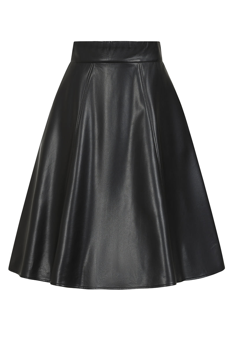 Daphne Faux Leather Black Full Skirt by Banned