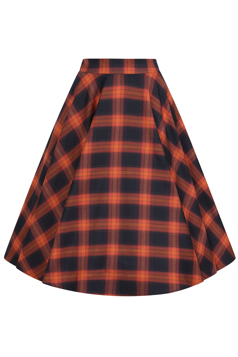 Pumpkin and Black Plaid Sue Circle Skirt by Banned