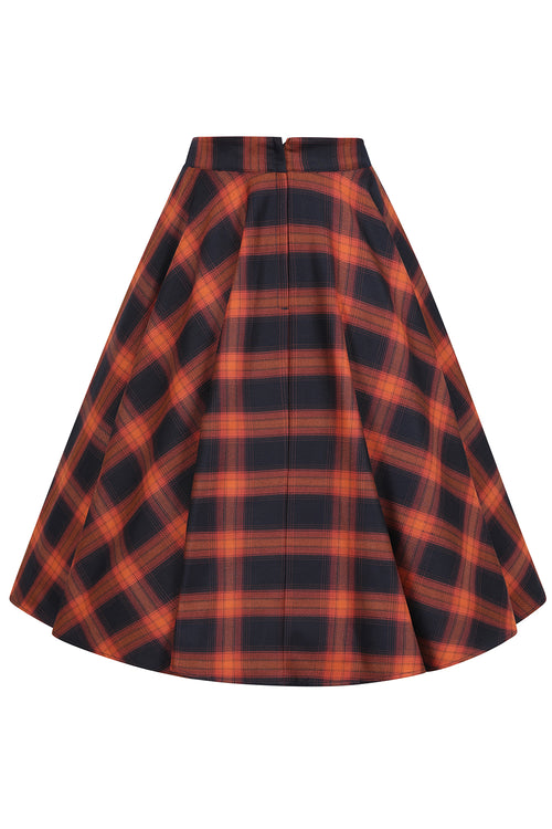 Pumpkin and Black Plaid Sue Circle Skirt by Banned