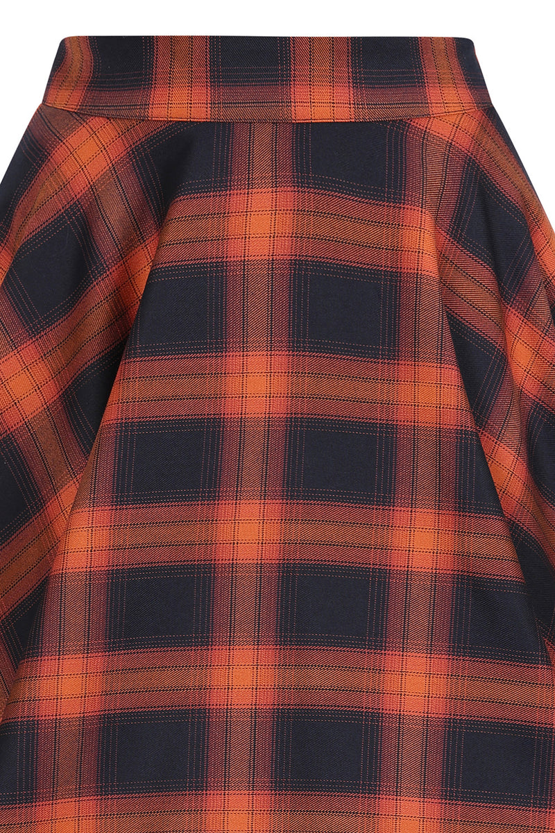 Pumpkin and Black Plaid Sue Circle Skirt by Banned