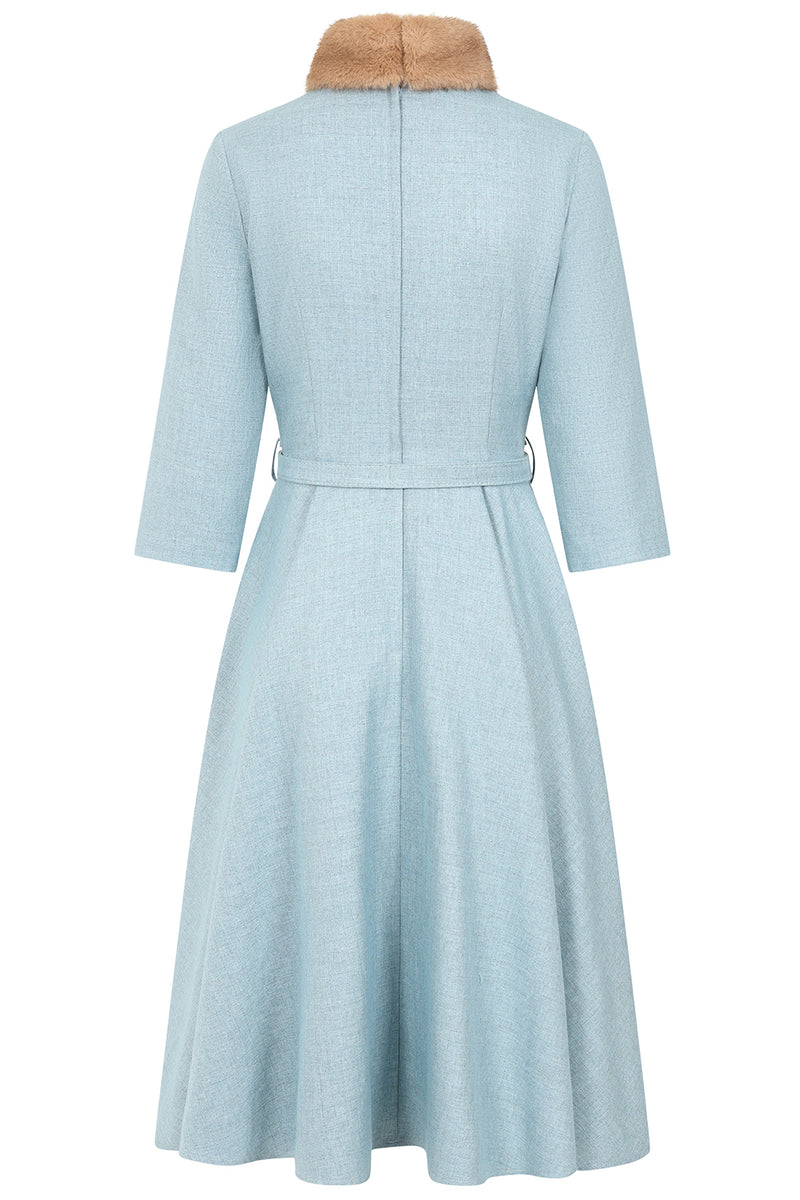 Blue Lorna Dress with a Faux Fur Collar by Banned  Modern Millie