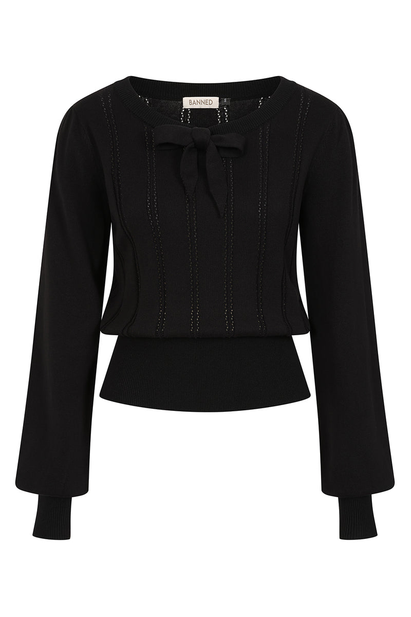 Angel Pointelle Knit Sweater in Black by Banned