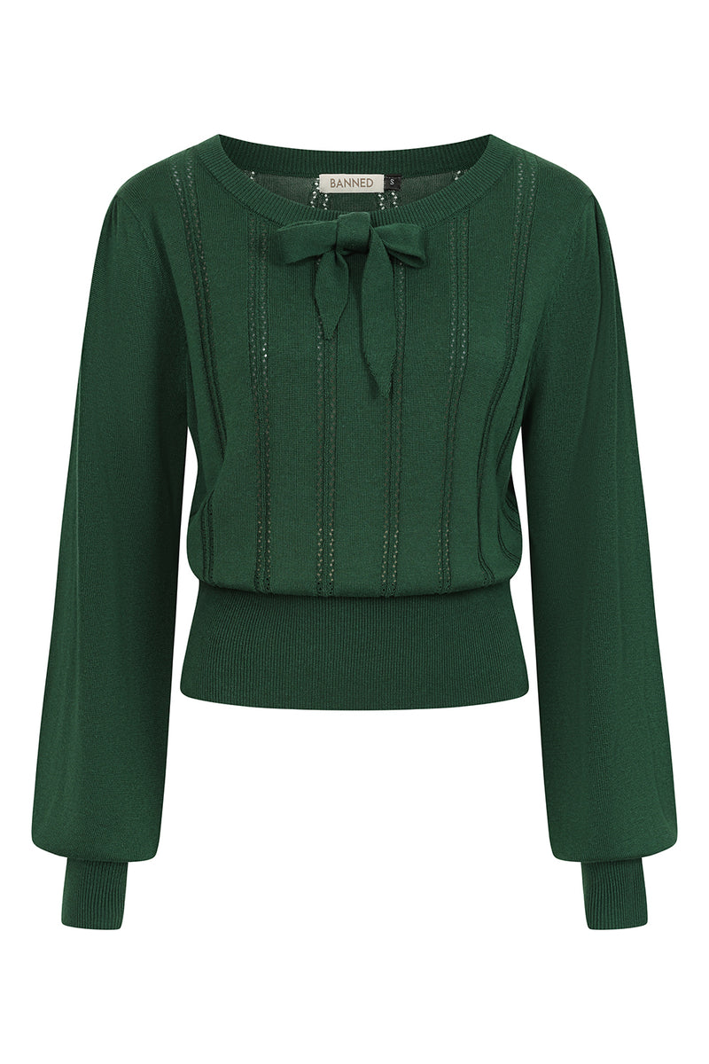 Angel Pointelle Knit Sweater in Green by Banned