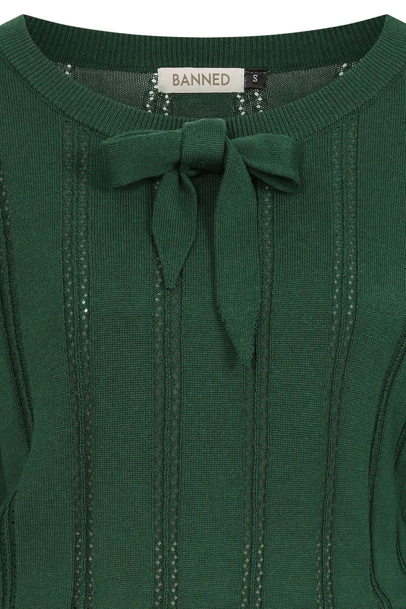 Angel Pointelle Knit Sweater in Green by Banned