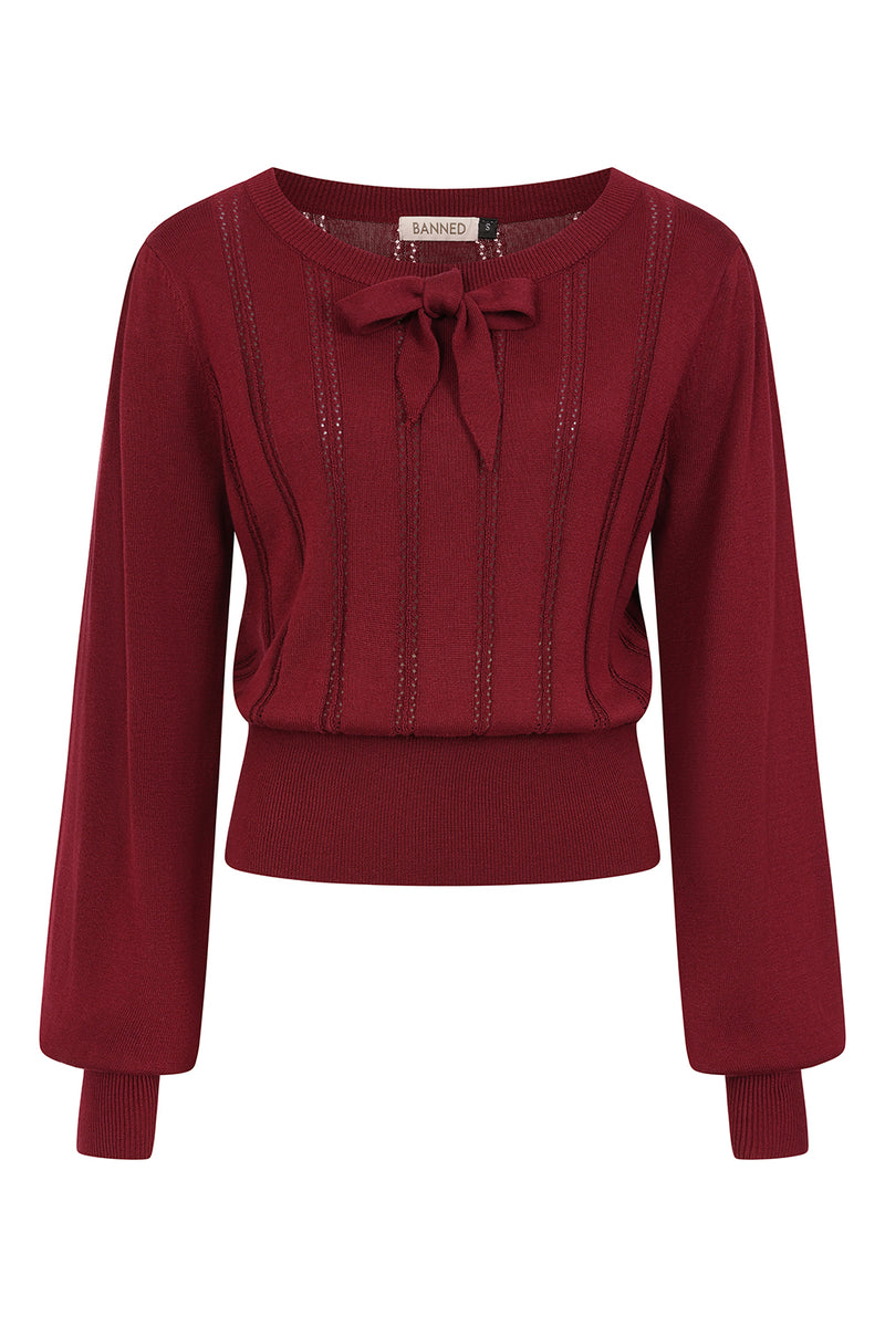 Angel Pointelle Knit Sweater in Burgundy by Banned