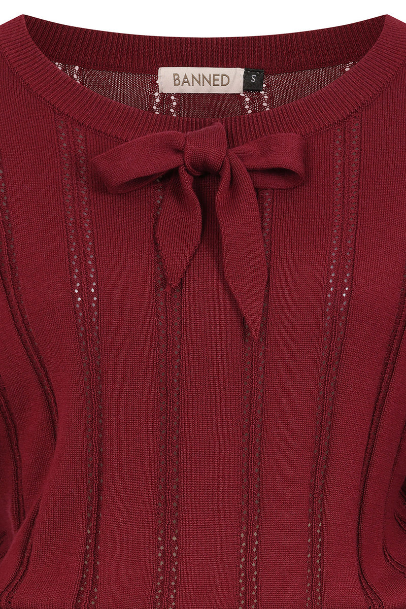 Angel Pointelle Knit Sweater in Burgundy by Banned