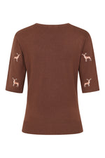 Brown Embroidered Deer Short Sleeve Sweater by Banned