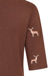 Brown Embroidered Deer Short Sleeve Sweater by Banned