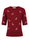 Burgundy Embroidered Deer Short Sleeve Sweater by Banned