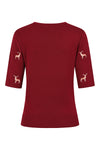 Burgundy Embroidered Deer Short Sleeve Sweater by Banned