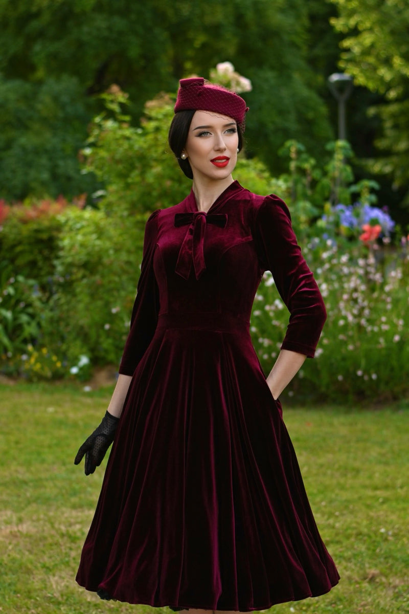Sylvie Burgundy Velvet Dress by Hearts & Roses London Modern Millie Sylvie Burgundy Velvet Dress by Hearts & Roses London Modern Millie