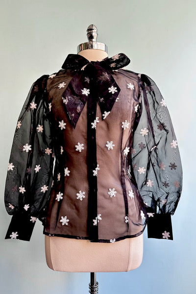 Micro Mini Snowflake Top Final Sale Snowflake Sheer Top in Black – Modern Millie