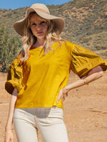 Mustard Jersey Puff Sleeve Top